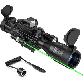 MidTen 4-16X50 AO Rifle Scope Combo, Rangefinder Optics with Dual Illuminated & 4 Holographic Reticle Red Dot Sight & Green Laser Sight & Pressure Remote Switch & Flashlight & Mount