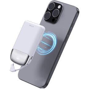 iWALK 10,000mAh Magnetic Portable Charger, Wireless Mini Power Bank,40W Max Fast Charging Battery Pack with Built-in USB-C Cable Compatible with iPhone 16/15 Series, AirPods, Samsung S25 Series,Black