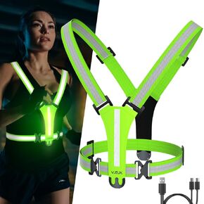 Led Reflective Vest Running Gear，7 Lights Colors Light Up Running Vest, Rechargeable High-Visibility Adjustable Vest for Running, Cycling, and Night Activities（Green）