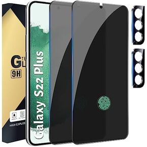 [2+2 Pack] Privacy Screen Protector Compatible with Galaxy S22 Plus 5G, 2 Tempered Glass with 2 Camera Lens Protectors - HD Clear - Bubble-Free - Anti-Spy - Scratch Resistant