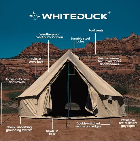WHITEDUCK Regatta Canvas Bell Tent - w/StoveJack, Waterproof, 4 Season Luxury Camping and Glamping Yurt Tent Outdoor (20' (6M), Water Repellent, Forest Green) in Kuwait