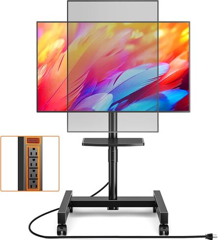 TVON Rolling TV Stand with Mount with Power Outlet for Most 13-50 inch TVs/Screen up to 55 lbs, Height Adjustable TV Floor Stand with Tilting and Rotating, Portrait to Landscap, Max VESA 200x200mm in Saudi Arabia