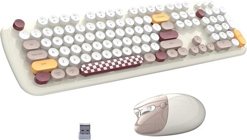 Wireless Keyboard and Mouse Combo, Retro Style Keyboard with Round Keycaps, 2.4GHz Dropout-Free Connection Mouse with 3 Adjustable DPI for Windows Notebook PC (White Colorful) in Saudi Arabia