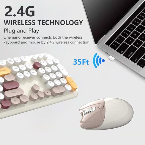 Wireless Keyboard and Mouse Combo, Retro Style Keyboard with Round Keycaps, 2.4GHz Dropout-Free Connection Mouse with 3 Adjustable DPI for Windows Notebook PC (White Colorful) in Saudi Arabia