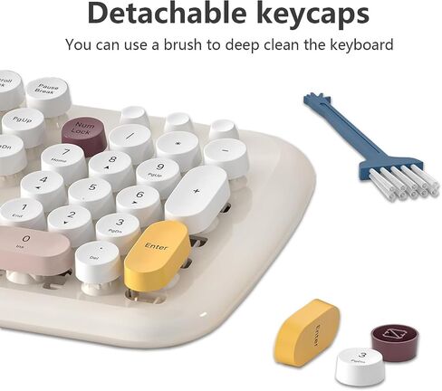 Wireless Keyboard and Mouse Combo, Retro Style Keyboard with Round Keycaps, 2.4GHz Dropout-Free Connection Mouse with 3 Adjustable DPI for Windows Notebook PC (White Colorful) in Saudi Arabia