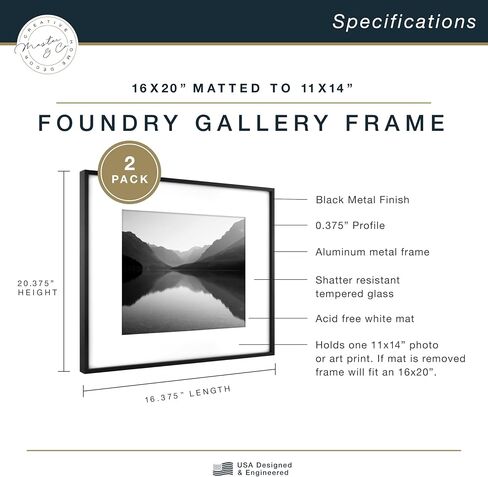MCS Foundry Metal 18x18 matted to 8x8 Black Gallery Wall Frame (2-Pack) in Kuwait