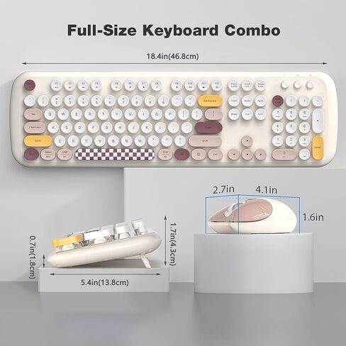 Wireless Keyboard and Mouse Combo, Retro Style Keyboard with Round Keycaps, 2.4GHz Dropout-Free Connection Mouse with 3 Adjustable DPI for Windows Notebook PC (White Colorful) in Saudi Arabia