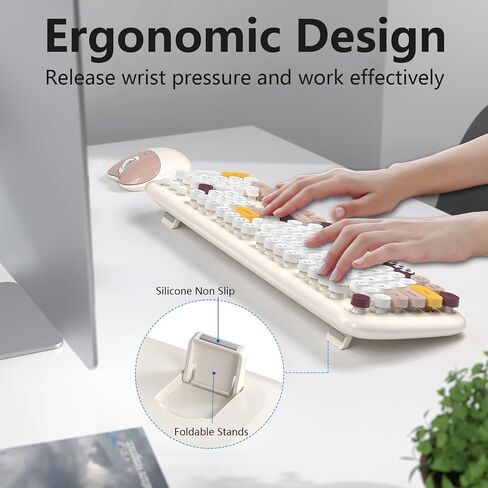 Wireless Keyboard and Mouse Combo, Retro Style Keyboard with Round Keycaps, 2.4GHz Dropout-Free Connection Mouse with 3 Adjustable DPI for Windows Notebook PC (White Colorful) in Saudi Arabia