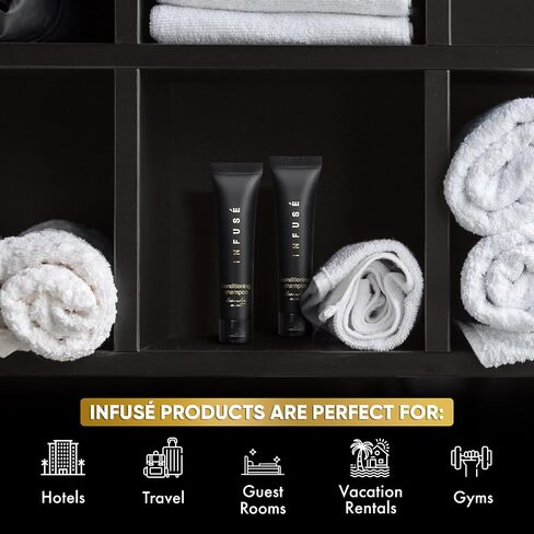 Infuse Black Hotel Toiletries Bulk | 1 oz Conditioning Shampoo Travel Size | For Hotels, Vacation Rentals, Gym, Luxury, Airport | Case of 100 in Saudi Arabia