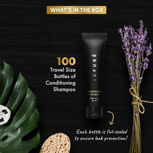 Infuse Black Hotel Toiletries Bulk | 1 oz Conditioning Shampoo Travel Size | For Hotels, Vacation Rentals, Gym, Luxury, Airport | Case of 100 in Saudi Arabia