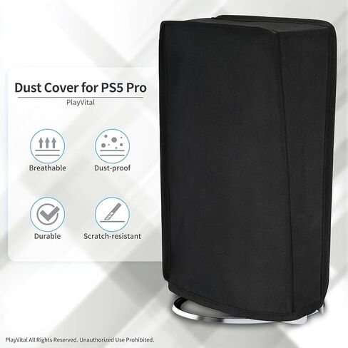 PlayVital Vertical Dust Cover for ps5 Pro Console Disc & Digital Edition, Nylon Dust Protector Sleeve for ps5 Pro Accessories, Anti Scratch, Waterproof, Black in Kuwait