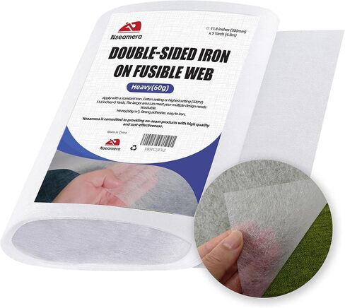 Nseamera Double Sided Fusible Interfacing Web for Sewing, Medium Duty 40g Adhesive, 11.8"×5 Yards, Washable Fusible Webbing for Fabric Applique, Quilting, Crafts in Kuwait