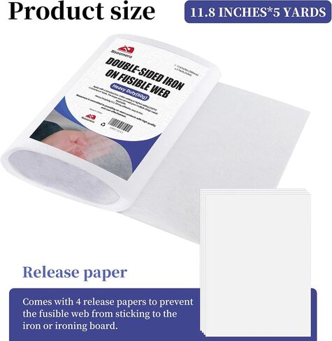 Nseamera Double Sided Fusible Interfacing Web for Sewing, Medium Duty 40g Adhesive, 11.8"×5 Yards, Washable Fusible Webbing for Fabric Applique, Quilting, Crafts in Kuwait