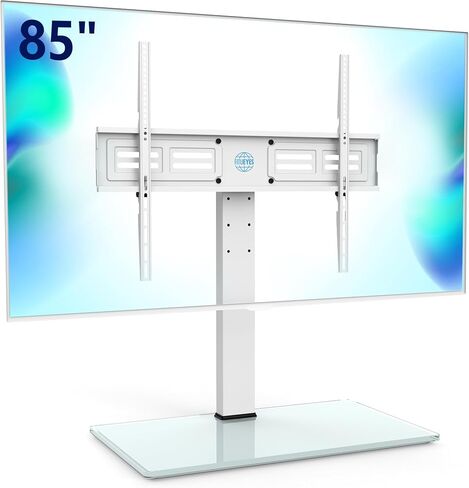 Fitueyes Universal TV Stand مع منافذ الطاقة لأجهزة تلفزيون 50-85 بوصة ، ودوارة وارتفاع القابلة للتعديل في غرفة المعيشة غرفة نوم ، و 27.5''large قاعدة زجاجية مزجعة تحمل ما يصل إلى 143 رطلا. in Kuwait