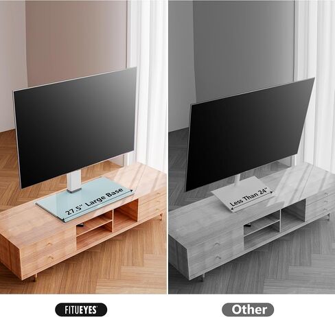 Fitueyes Universal TV Stand مع منافذ الطاقة لأجهزة تلفزيون 50-85 بوصة ، ودوارة وارتفاع القابلة للتعديل في غرفة المعيشة غرفة نوم ، و 27.5''large قاعدة زجاجية مزجعة تحمل ما يصل إلى 143 رطلا. in Kuwait