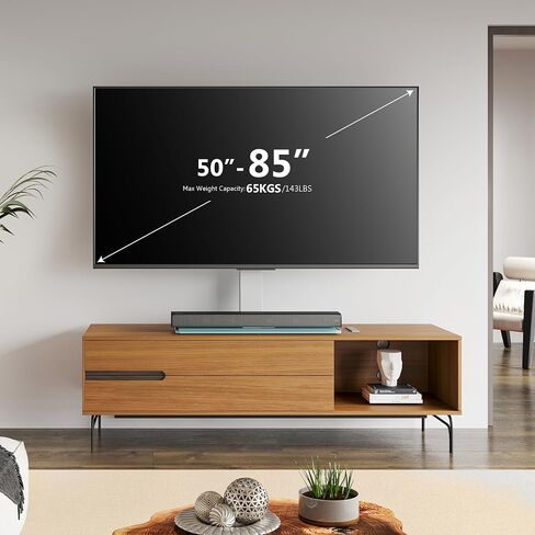 Fitueyes Universal TV Stand مع منافذ الطاقة لأجهزة تلفزيون 50-85 بوصة ، ودوارة وارتفاع القابلة للتعديل في غرفة المعيشة غرفة نوم ، و 27.5''large قاعدة زجاجية مزجعة تحمل ما يصل إلى 143 رطلا. in Kuwait