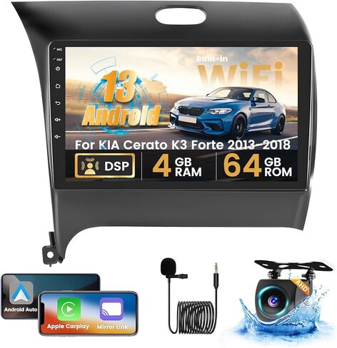 [8-Core 4+64G] Ohradio Android 13 for Kia Forte Cerato K3 2013-2018 ستيريو السيارة، راديو CarPlay اللاسلكي Android Auto، شاشة لمس 9 بوصة راديو السيارة GPS مرآة رابط واي فاي كاميرا احتياطية بلوتوث FM RDS in Kuwait