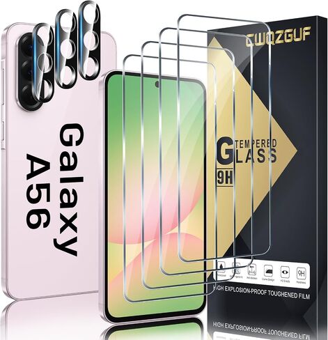 [4+3 عبوات من واقي شاشة Galaxy A55، 4 عبوات من الزجاج المقوى مع 3 قطع من واقي عدسة الكاميرا، وضوح عالي، مضاد للكسر، خالٍ من الفقاعات لواقي شاشة Samsung A55 5G in Saudi Arabia