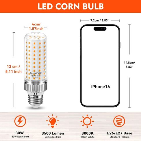 LED Light Bulbs 150W Equivalent LED Bulbs 3500LM 6500K Cool Daylight White 30W E26/E27 Base Ceiling Fan LED Corn Light Bulb for Garage Backyard Warehouse Basement Yard Indoor Outdoor(3 Pack) in Kuwait