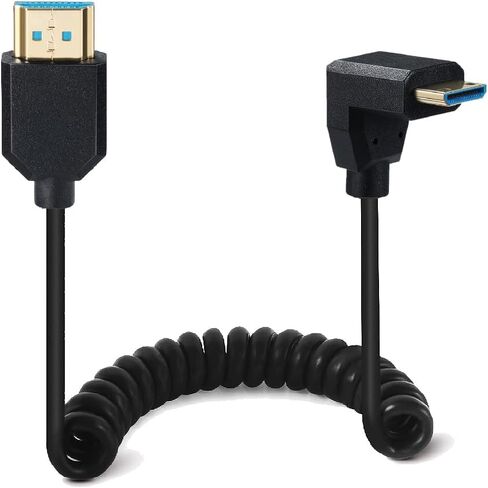 4ft HDMI 8K Coiled Cable, 90 Degree Right Angle Mini HDMI 8K Male to HDMI 8k Male Adapter Shield Cable, Mini HDMI 2.1 to HDMI 2.1 Version Spiral Spring Cord, 8K@60HZ in Kuwait