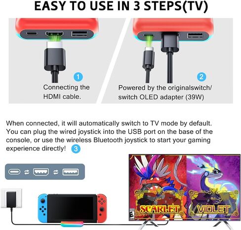 Docking Station for Nintendo Switch, 4K HDMI/USB 3.0/USB-C Port, Compatible with Official Nintendo Dock (Black) in Kuwait