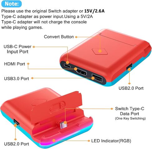 Docking Station for Nintendo Switch, 4K HDMI/USB 3.0/USB-C Port, Compatible with Official Nintendo Dock (Black) in Kuwait