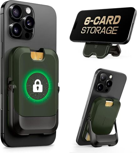 SUPCASE for MagSafe Wallet with Stand, Magnetic Wallet for Men Women, [Hold 6 Cards] [RFID Blocking] [Strong Magnetic Lock] Phone Stand Card Holder for iPhone 16/15/14/13/12 Series, Carbon Black in Kuwait