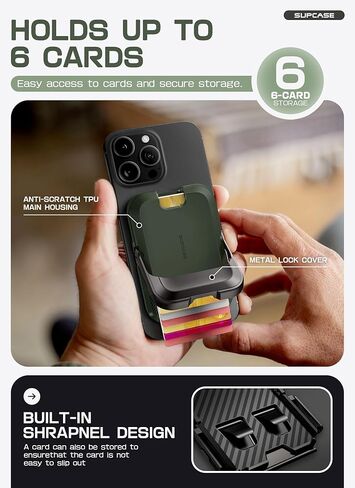 SUPCASE for MagSafe Wallet with Stand, Magnetic Wallet for Men Women, [Hold 6 Cards] [RFID Blocking] [Strong Magnetic Lock] Phone Stand Card Holder for iPhone 16/15/14/13/12 Series, Carbon Black in Kuwait
