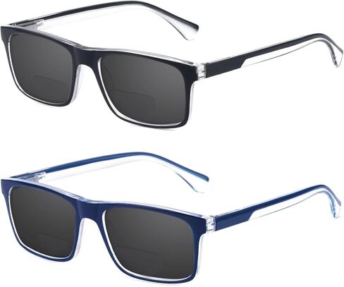 Missfive 2-Pack Light Multifocus نظارات القراءة التقدمية حجب الضوء الأزرق، مفصلات زنبركية متعددة البؤر للرجال بدون خط جودة قارئ ثلاثي البؤر نظارات مريحة (مساحة عمل للمدى القريب، 1.25x) in Kuwait