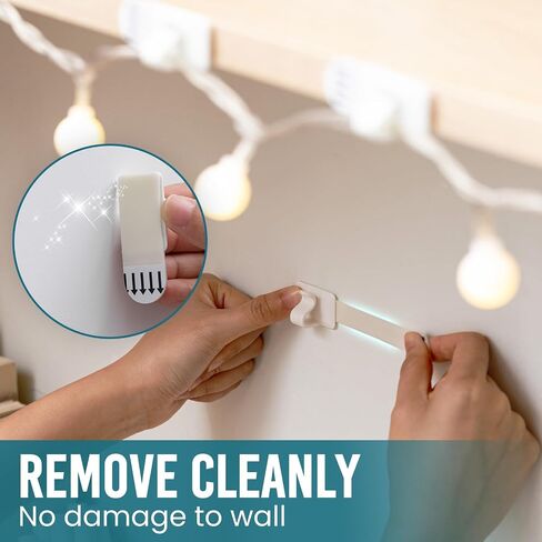 TAILI Christmas Light Clips 20 Pcs Indoor String Light Hooks, Damage Free Small Hooks With Adhesive, Removable Withe Wall Clips for Hanging Lights Holiday Decor and Cables, 20 Clips & 24 Strips in Kuwait