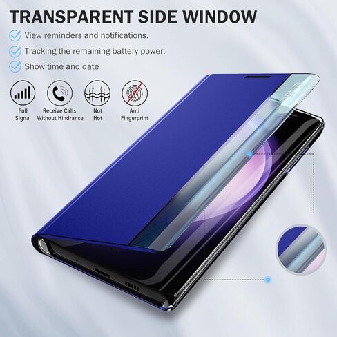for Samsung Galaxy S25 Case View Clear Smart Window, with Kickstand for Samsung S25 Case Luxury Flip Slim Mirror Hard PC Leather View Clear Smart Window Cover for Samsung 5G S25 Phone Case in Saudi Arabia