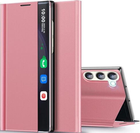for Samsung Galaxy S25 Case View Clear Smart Window, with Kickstand for Samsung S25 Case Luxury Flip Slim Mirror Hard PC Leather View Clear Smart Window Cover for Samsung 5G S25 Phone Case in Saudi Arabia