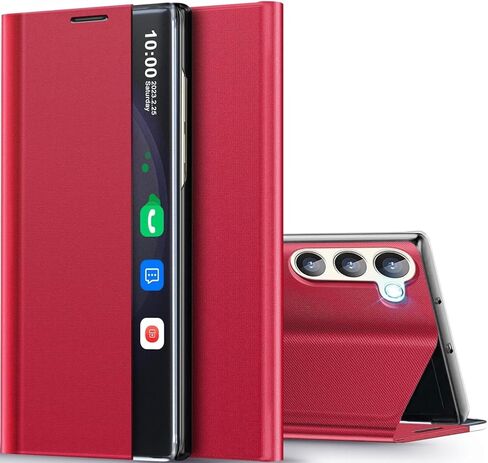 for Samsung Galaxy S25 Case View Clear Smart Window, with Kickstand for Samsung S25 Case Luxury Flip Slim Mirror Hard PC Leather View Clear Smart Window Cover for Samsung 5G S25 Phone Case in Saudi Arabia