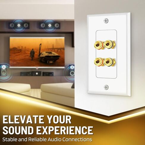 TNP 2 Pack Home Theater Speaker Wall Plate Outlet - 2 Speaker Sound Audio Distribution Panel Gold Plated Copper Banana Plug Binding Post Connector Insert Jack Coupler (2 Pair, Single Gang, White) in Saudi Arabia