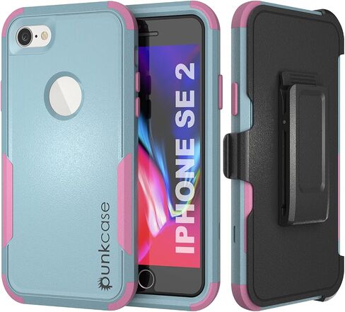 Punkcase for iPhone SE 2020 Belt Clip Holster Case [Patron Series] 4-1 Rugged & Protective Multilayer Phone Cover W/Integrated Kickstand for iPhone SE 2020 (4.7") (2020) [Pink] in Saudi Arabia
