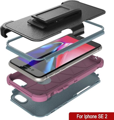 Punkcase for iPhone SE 2020 Belt Clip Holster Case [Patron Series] 4-1 Rugged & Protective Multilayer Phone Cover W/Integrated Kickstand for iPhone SE 2020 (4.7") (2020) [Pink] in Saudi Arabia