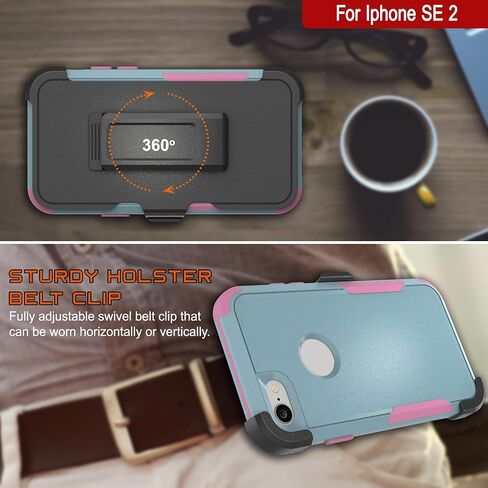 Punkcase for iPhone SE 2020 Belt Clip Holster Case [Patron Series] 4-1 Rugged & Protective Multilayer Phone Cover W/Integrated Kickstand for iPhone SE 2020 (4.7") (2020) [Pink] in Saudi Arabia