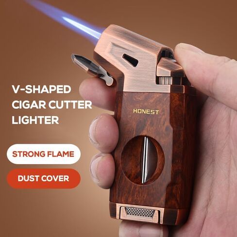 Torch Lighter Compact Jet Flame Lighters Refillable Butane Adjustable Lighter with Cigar Cutter, Gas Window, Nice Gift for Friend (Butane Not Included)(Rose Gold) in Saudi Arabia