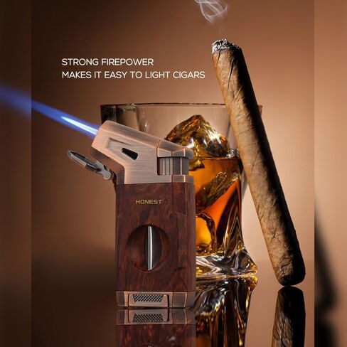 Torch Lighter Compact Jet Flame Lighters Refillable Butane Adjustable Lighter with Cigar Cutter, Gas Window, Nice Gift for Friend (Butane Not Included)(Rose Gold) in Saudi Arabia