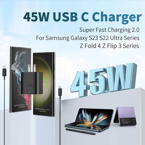 Z Flip 5 Fast Charger,45W USB-C Samsung Super Fast Charger Type C with 10FT Flip Type C Charging Cable for Samsung Galaxy Z Flip 6,Flip 5, Flip 4/Z Fold 6,Galaxy S23 Ultra/S23/S23+/S22/S24 Ultra 2Pack in Saudi Arabia