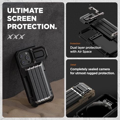 VRS DESIGN Damda Glide Ultimate for iPhone 15 Pro (2023), Premium Sturdy Fully Covered Camera Lens Protection Wallet Case with Multi-Functional Strap (Black) in Saudi Arabia