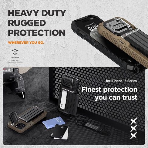 VRS DESIGN Damda Glide Ultimate for iPhone 15 Pro (2023), Premium Sturdy Fully Covered Camera Lens Protection Wallet Case with Multi-Functional Strap (Black) in Saudi Arabia