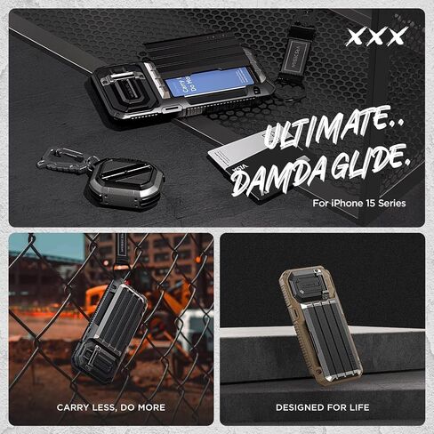 VRS DESIGN Damda Glide Ultimate for iPhone 15 Pro (2023), Premium Sturdy Fully Covered Camera Lens Protection Wallet Case with Multi-Functional Strap (Black) in Saudi Arabia