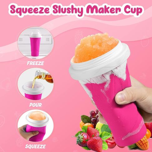 2 Pack Magic Squeeze Slushy Cups, DIY Frozen Slushie Maker Cup, Portable Smoothies Cups for Making Juice Shake Yogurt Ice Cream, Reusable Cooling Cup for Family and Friends(Blue+Pink) in Kuwait