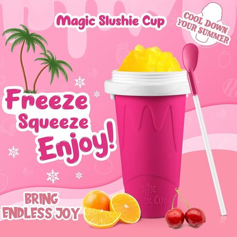 2 Pack Magic Squeeze Slushy Cups, DIY Frozen Slushie Maker Cup, Portable Smoothies Cups for Making Juice Shake Yogurt Ice Cream, Reusable Cooling Cup for Family and Friends(Blue+Pink) in Kuwait