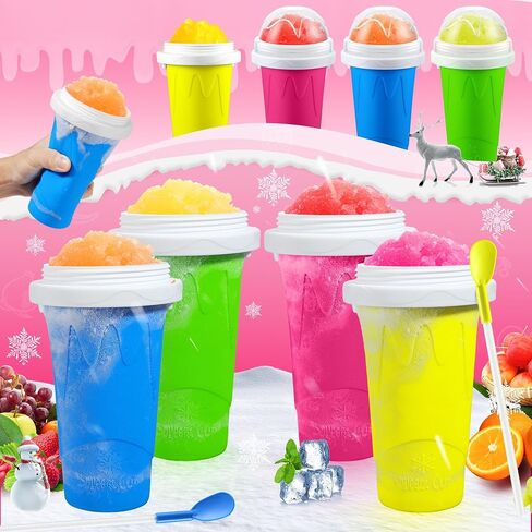 2 Pack Magic Squeeze Slushy Cups, DIY Frozen Slushie Maker Cup, Portable Smoothies Cups for Making Juice Shake Yogurt Ice Cream, Reusable Cooling Cup for Family and Friends(Blue+Pink) in Kuwait