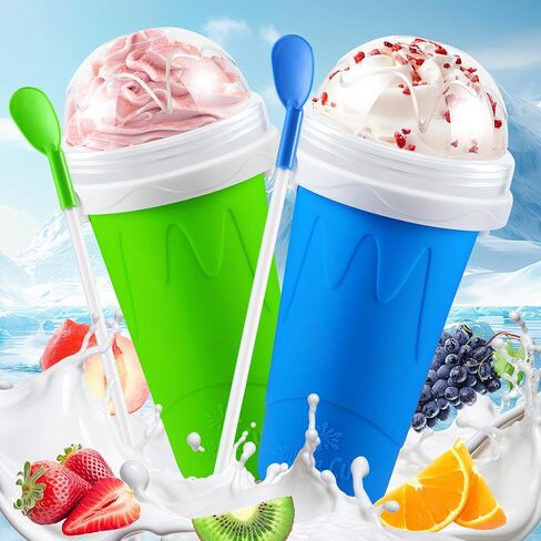 Tgosomt 2pack Slushie Maker Cup ، Custer Magic Squeeze Smoothies Cup ، أكواب Slushy Frozen Frozen ، صانع الآيس كريم من الحليب المتجمد ، أكواب تبريد ذات طبقات مزدوجة ، هدايا ممتعة رائعة (زرقاء ووردية) in Kuwait