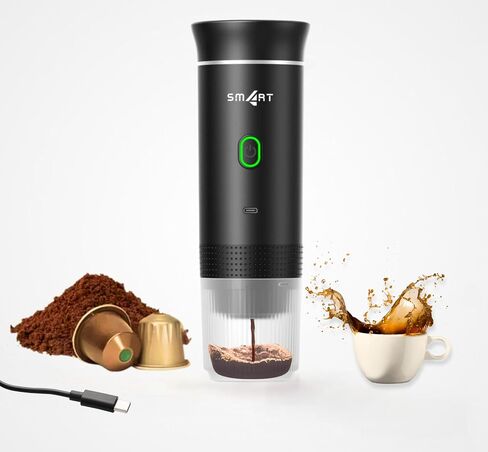 Battery Operated Coffee Maker, 3 in 1 Portable Coffee Maker, 12v Coffee Maker for Car, Cafetera Portable, USB Espresso, Travel Espresso Maker, NS Capsule, Dolce Gusto, Ground Powder (Black) in Saudi Arabia