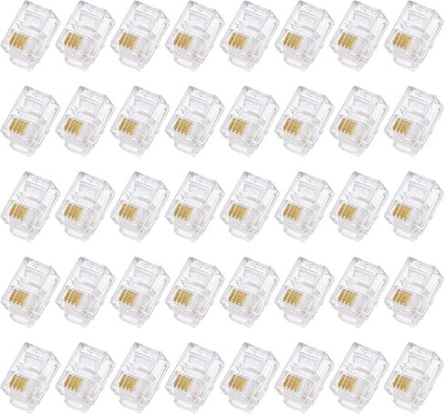 uxcell Telephone Modular Plug Male RJ9/RJ10/RJ22 Connectors, Copper Core 4P4C Clear 40pcs in Kuwait
