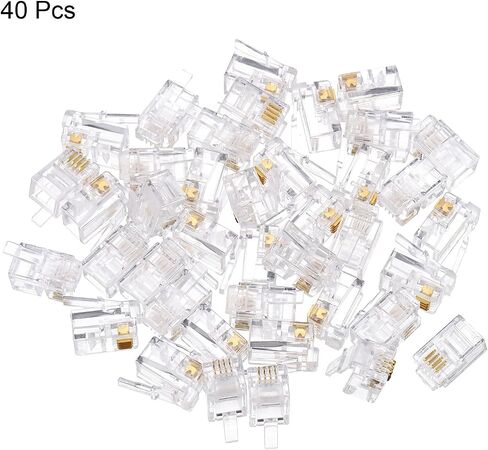 uxcell Telephone Modular Plug Male RJ9/RJ10/RJ22 Connectors, Copper Core 4P4C Clear 40pcs in Kuwait